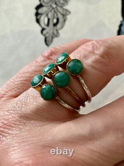 Ancient Large Harem Ring in Solid Silver and Gold with 6 Emeralds Size 56