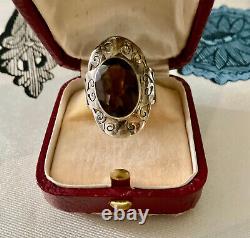 Ancient Large Unique Ring in Solid Silver with Genuine Engravings and Topaz 56