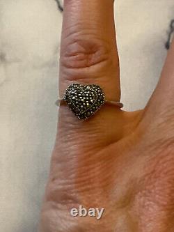 Ancient Marcasite Heart Solid Silver Art Deco Ring Hallmarks