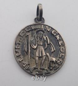 Ancient Medal Solid Silver Saint Roch Dog Enter the Temple of God #D5