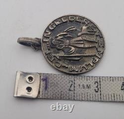 Ancient Medal Solid Silver Saint Roch Dog Enter the Temple of God #D5