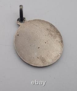 Ancient Medal Solid Silver Saint Roch Dog Enter the Temple of God #D5