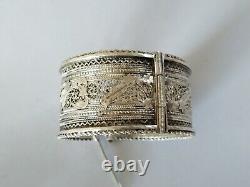 Ancient Middle Eastern Solid Silver Filigree Star Moon Cuff Bracelet