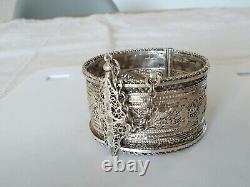 Ancient Middle Eastern Solid Silver Filigree Star Moon Cuff Bracelet