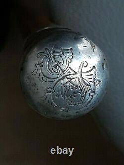 Ancient Milord Cane, Solid Silver Pommel Decorated With A Griffon, Encrypted