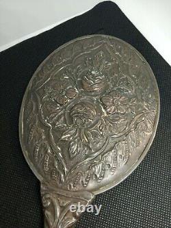 Ancient Mirror Face A Hand Silver Massive 800 Decoration Flowers Ref S960