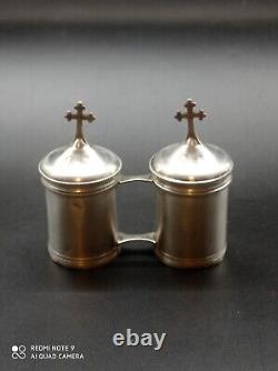 Ancient Pair of OS-SC Solid Silver Hallmarked Holy Oil Lamps