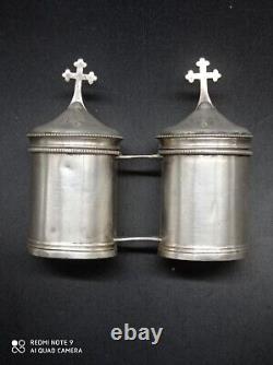 Ancient Pair of OS-SC Solid Silver Hallmarked Holy Oil Lamps