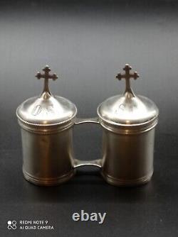 Ancient Pair of OS-SC Solid Silver Hallmarked Holy Oil Lamps