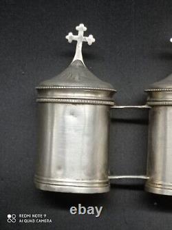 Ancient Pair of OS-SC Solid Silver Hallmarked Holy Oil Lamps