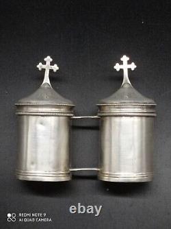Ancient Pair of OS-SC Solid Silver Hallmarked Holy Oil Lamps