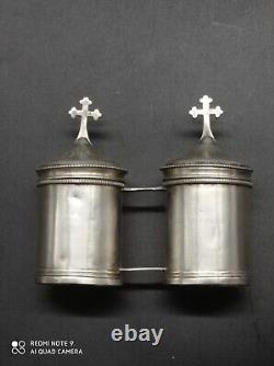 Ancient Pair of OS-SC Solid Silver Hallmarked Holy Oil Lamps
