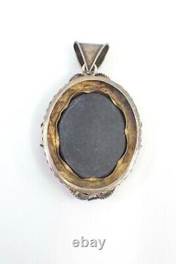 Ancient Pendant In Solid Silver Marquetry Of Hard Stone Pietra For 19th Century