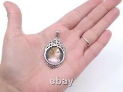 Ancient Pendant In Solid Silver Miniature Painting On 19th Empire Porcelain