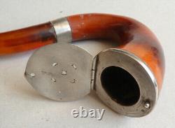 Ancient Pipe In Sea Foam + Amber + Solid Silver England 1904