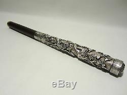 Ancient Pommel Cane Parasol Silver Decor Asian Indochina Cane Umbrella