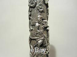 Ancient Pommel Cane Parasol Silver Decor Asian Indochina Cane Umbrella