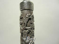 Ancient Pommel Cane Parasol Silver Decor Asian Indochina Cane Umbrella