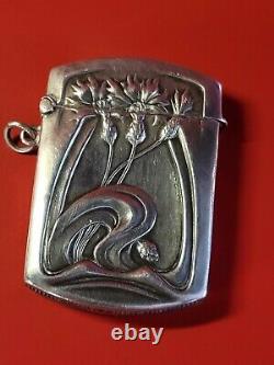 Ancient Pyrogen Match Box Art Nouveau Solid Silver Chardons