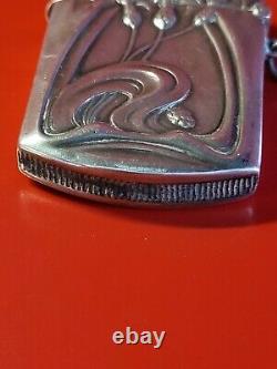 Ancient Pyrogen Match Box Art Nouveau Solid Silver Chardons