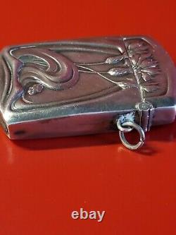 Ancient Pyrogen Match Box Art Nouveau Solid Silver Chardons