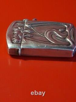 Ancient Pyrogen Match Box Art Nouveau Solid Silver Chardons