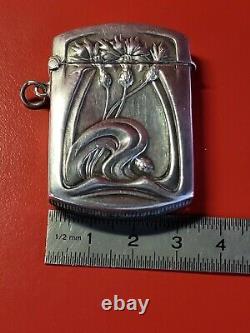 Ancient Pyrogen Match Box Art Nouveau Solid Silver Chardons