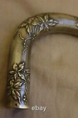 Ancient Rare Apple Umbrella Cane Handle Art Nouveau Art Decor In Solid Silver