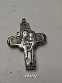 Ancient Reliquary Cross (Encolpion) in Solid Silver Sacred Art 16th–18th Century