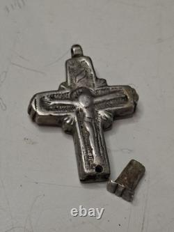 Ancient Reliquary Cross (Encolpion) in Solid Silver Sacred Art 16th–18th Century
