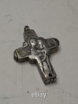 Ancient Reliquary Cross (Encolpion) in Solid Silver Sacred Art 16th–18th Century