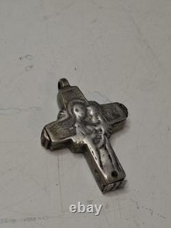 Ancient Reliquary Cross (Encolpion) in Solid Silver Sacred Art 16th–18th Century