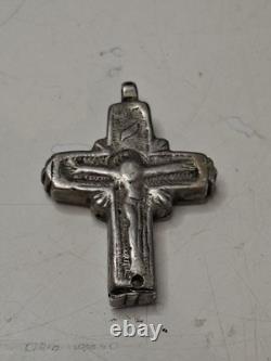 Ancient Reliquary Cross (Encolpion) in Solid Silver Sacred Art 16th–18th Century