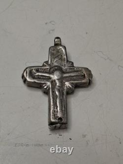 Ancient Reliquary Cross (Encolpion) in Solid Silver Sacred Art 16th–18th Century