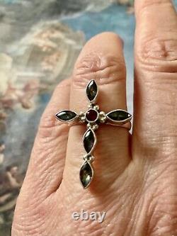 Ancient Ring Mystic Cross Topaz, Grenat, Silver Massif