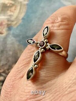 Ancient Ring Mystic Cross Topaz, Grenat, Silver Massif