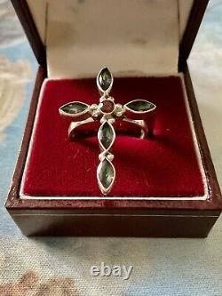 Ancient Ring Mystic Cross Topaz, Grenat, Silver Massif