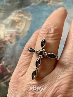 Ancient Ring Mystic Cross Topaz, Grenat, Silver Massif