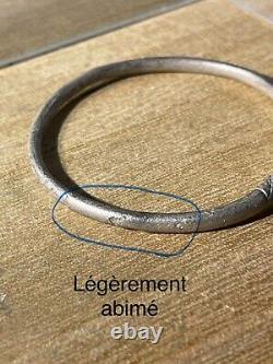 Ancient Roman Child's Bracelet, Silver, 2nd-3rd Century AD, 2 Zoomorphic Heads