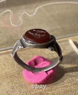 Ancient Roman Ring, Silver, 1st-2nd century AD, Carnelian, Intaglio Eagle and Fish