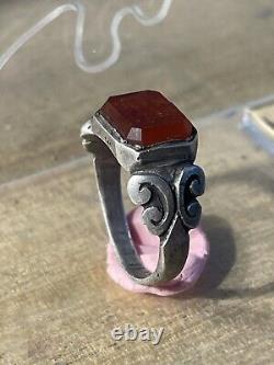 Ancient Roman Ring, Silver, 1st-2nd century AD, Carnelian + Intaglio XX + Boar