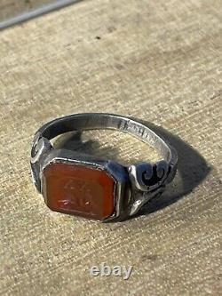 Ancient Roman Ring, Silver, 1st-2nd century AD, Carnelian + Intaglio XX + Boar