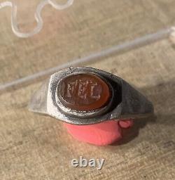 Ancient Roman Ring, Silver, 1st century BC - 3rd century AD, Carnelian + Intaglio FEL