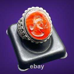 Ancient Roman Ring in Solid Silver with Agate Cameo