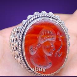 Ancient Roman Ring in Solid Silver with Agate Cameo