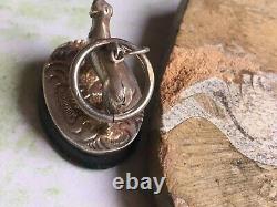 Ancient Seal Stamp Pendant Solid Silver Hollow Dog and Bloodstone