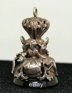Ancient Seal Stamp Pendant Sterling Silver Characters In Clothing From XVIII Eme
