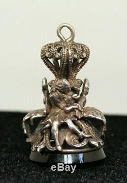 Ancient Seal Stamp Pendant Sterling Silver Characters In Clothing From XVIII Eme