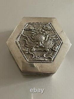 Ancient Silver Box Massive Pushed China Dragon Antic Chinese Silver Box