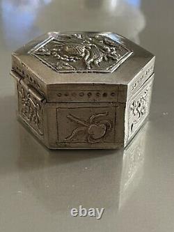 Ancient Silver Box Massive Pushed China Dragon Antic Chinese Silver Box